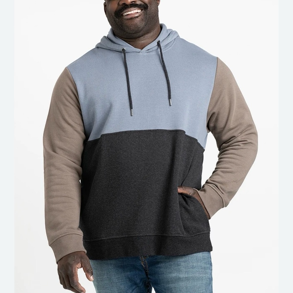 Warehouse One Men’s Colorblock  Hoodie - Grey, Blue and Brown, Size M